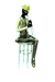 Escultura musico com clarinete decorativo sentado no banco