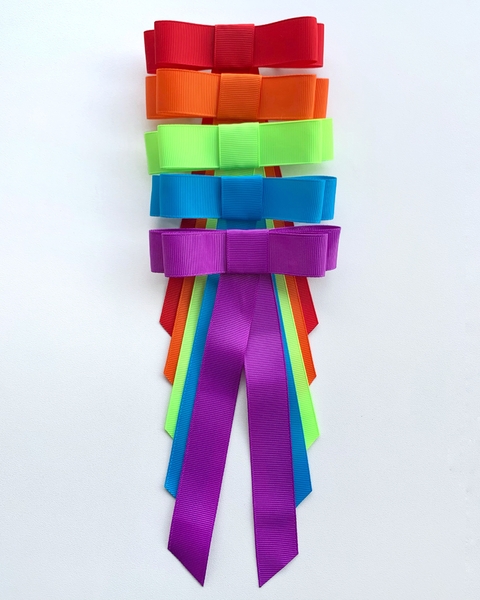 Kit 5 Laços Fly em Gorgurão Tamanho G na Presilha - Coleção Rainbow - K-5-LG-FLY-RW