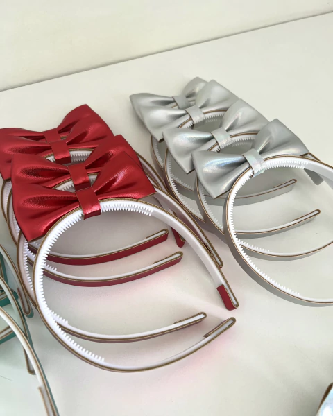 Kit 5 Tiaras Laço M Reto em Pé Napa Metalizada - SALE - K-5-TMN02 na internet