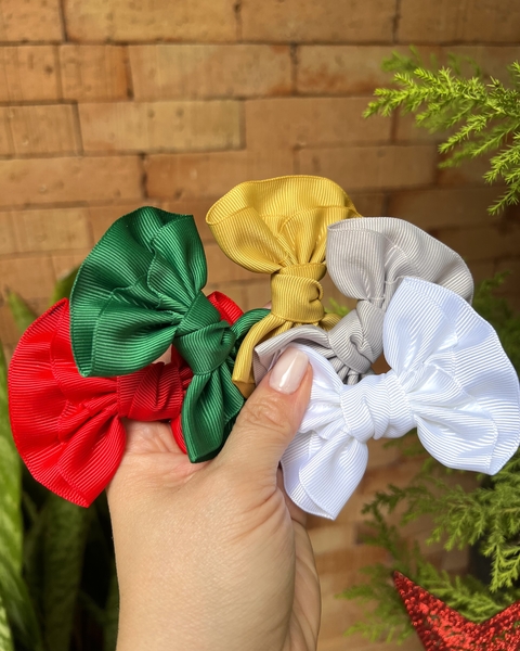 Kit 5 Laços Gorgurão Franzido Médio no Bico de Pato - Boas Festas - K-5-M07-BF - comprar online