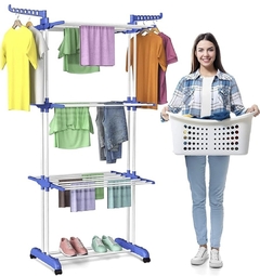 Tendedero de ropa Plegable Vertical 3 niveles con Ruedas