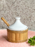 Açucareiro De Porcelana E Bambu Natural C/ Colher