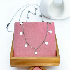 Colar Longo Medalhas Gota Aço Inox