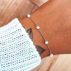 Pulseira Pérolas Espaçadas Aço Inox Prata Ref 1292