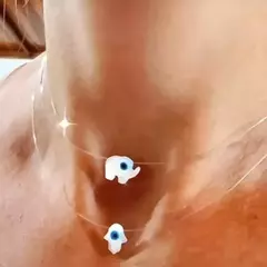 Choker Colar Nylon Pingente Madrepérola Acabamento Aço Inox