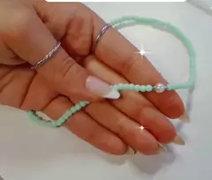 Choker Miçangas Verdes, Pérola e Aço Inox Ref 1082