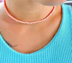 Choker Miçangas Coral E Aço Inox Ref. 1171