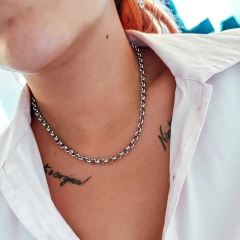 Colar Elo Português Grosso Aço Inox Prata