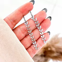 Argolinha Aço Inox Folhas Pendurada  Prata