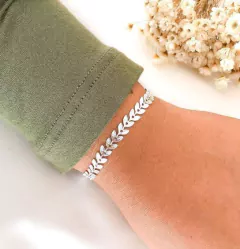 Pulseira folhas em aço inox ref 514