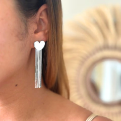Brinco Franja Coração Aço Inox