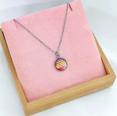 Colar escama rosa sereia em aço inox Ref 36