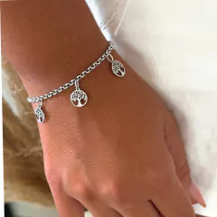 Pulseira Elo Português P Arvore da vida Pingente Redondo Aço Inox ref 935