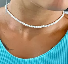Choker Miçangas Off White E Aço Inox Ref. 1170