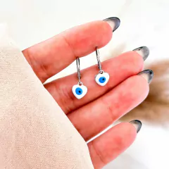 Argolinha Olho Grego Coração Aço Inox Prata