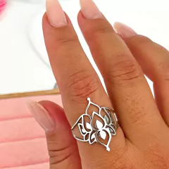 Anel Aço Inox flor De Lótus Regulável