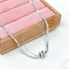 Colar Aço Inox Duplo Malha E Corrente Fina Com Berloque