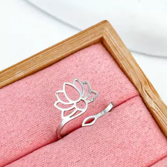 Anel aço inox flor de lótus 