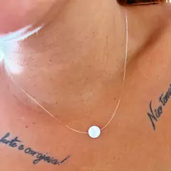 Choker Colar Nylon Círculo Madrepérola Acabamento Aço Inox