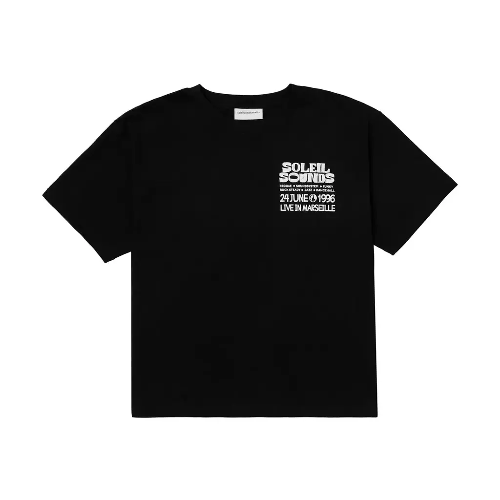 Camiseta "Soleil Sounds" Boxy Preto - Soleil Passionnés