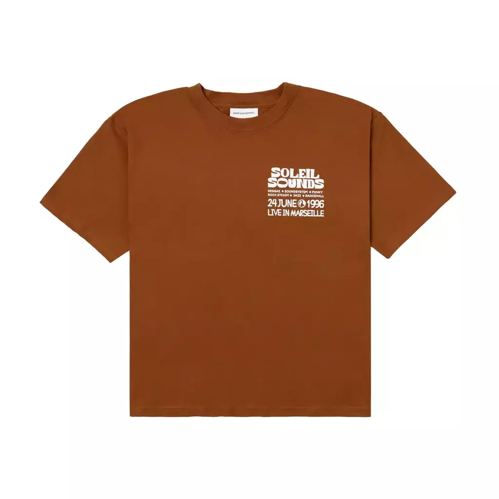 Camiseta "Soleil Sounds" Boxy Marrom - Soleil Passionnés