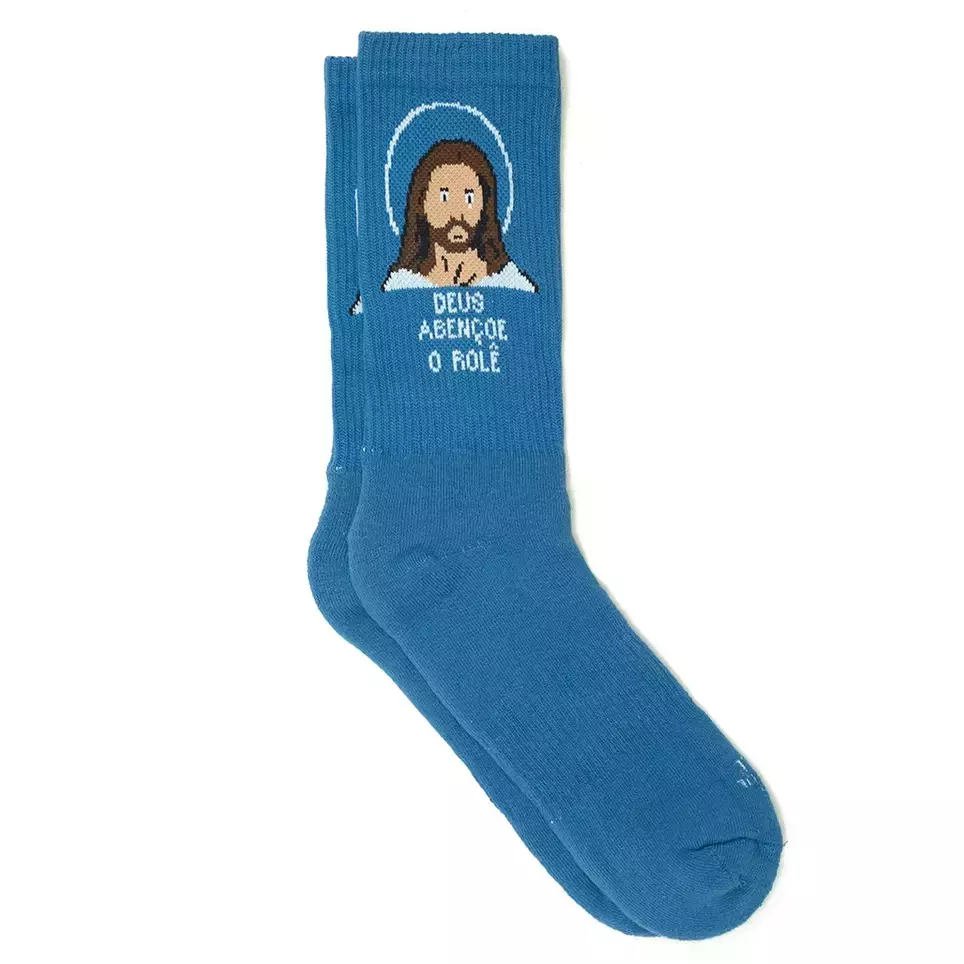 Meia "Deus Abençoe O Rolê" Azul - Bolovo