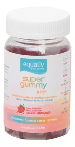 Super Gummy - 60 Gomas Sabor Morango - Equaliv Suplemento Infantil