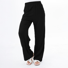 Pantalones palazzo negros con cintura elástica, ideales para un look cómodo y elegante.