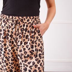 Pantalones Palazzo Nina de estampado de leopardo, con cintura elástica y bolsillos.