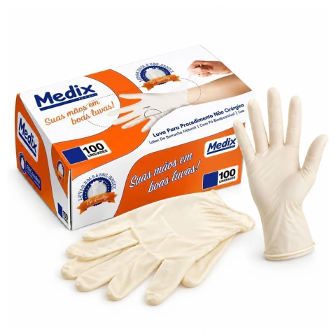 LUVA DE LÁTEX COM PÓ – CAIXA COM 100 UNIDADES – MEDIX