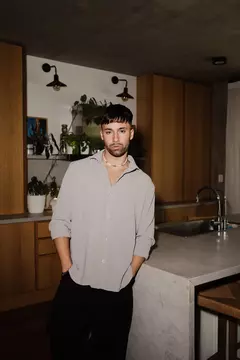 CAMISA MANGA LARGA LINO ESLASTIZADO OVER GREY - comprar online