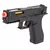 Pistola Airsoft Elétrica CYMA AEP G18C na cor preta com detalhes em laranja.