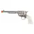 Revolver Airsoft King Arms GBB SAA .45 Peacemaker na cor prata com cabo branco e ponta laranja.