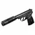 Pistola Airsoft ICS CO2 PM2 GBB com silenciador, apresentando design preto e detalhes em relevo.