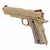 Pistola Airsoft Colt Cybergun CO2 1911 M45A1 na cor tan, mostrando detalhes do punho e do cano.