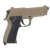 Pistola Airsoft Elétrica CYMA AEP M92F CM.126TN na cor tan, destacando seu design e detalhes do cabo.
