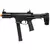 SMG de airsoft Ares M45 S-Class preta com magazine estendido do lado esquerdo.
