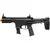 SMG de airsoft Ares M45 S-Class preta com a coronha fechada.