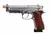 Pistola Airsoft SRC CO2 SR92 Full Metal Blowback com acabamento inox e detalhe em madeira na empunhadura.