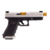 Pistola Airsoft Glock Umarex GBB G17 Gen4 Blowback na cor prata, destacando o design moderno e detalhes em dourado.