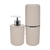 Conjunto de banheiro Groove bege composto por um dispenser de sabonete e um copo para escovas de dente, ambos com design elegante e texturizado.