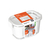 Organizador de geladeira slim transparente de 630 ml com tampa e etiqueta de marca.