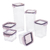 Kit 6 Potes Trava Mais Cristal Fumê 1,6 litros, 1,24 litros, 380ml e 830ml. Linha Trava mais com potes que possuem fechamento hermético. Perfeitos para armazenar alimentos e manter a organização da cozinha. 
