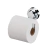 Suporte de papel higiênico cromado com ventosa, segurando um rolo de papel higiênico branco.