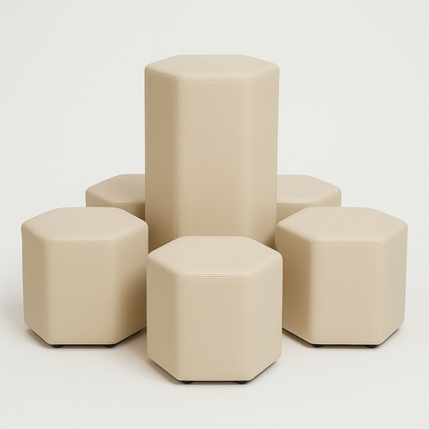 Kit Puff Sextavado 6 puffs baixos 1 puff alto - Couro Sintético - comprar online