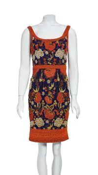 Vestido de Festa Azul Marinho e Laranja