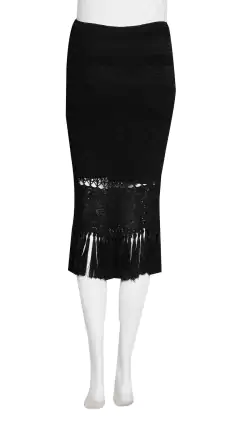 Saia Giovana Dias Preta de Crochê com Franjas - M BRA - comprar online