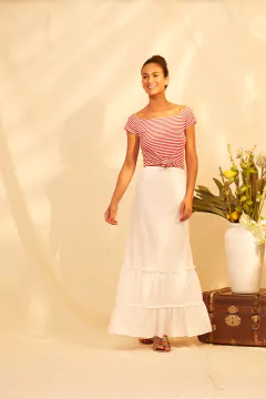 Saia Mulberry Branca Babados - 4 USA - Empório Oportunidade do Bem