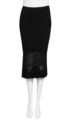 Saia Giovana Dias Preta de Crochê com Franjas - M BRA