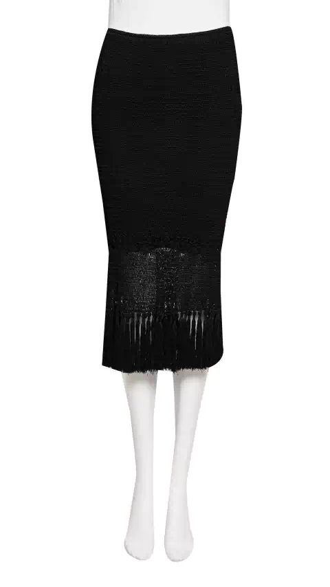 Saia Giovana Dias Preta de Crochê com Franjas - M BRA